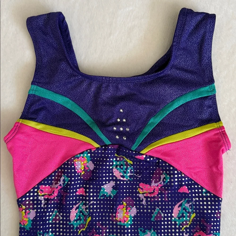 {Danskin} Freestyle | Abstract Print Shimmer Gymnastics Dance Leotard (M 7/8)